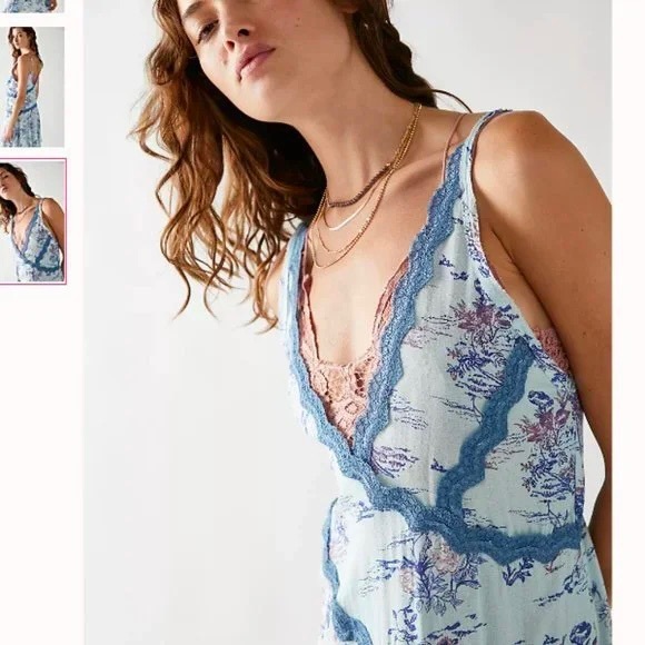 NWT Free People Slip My Mind Printed Trapeze Swing Dress Mist Combo - SPRING - Picture 7 of 7